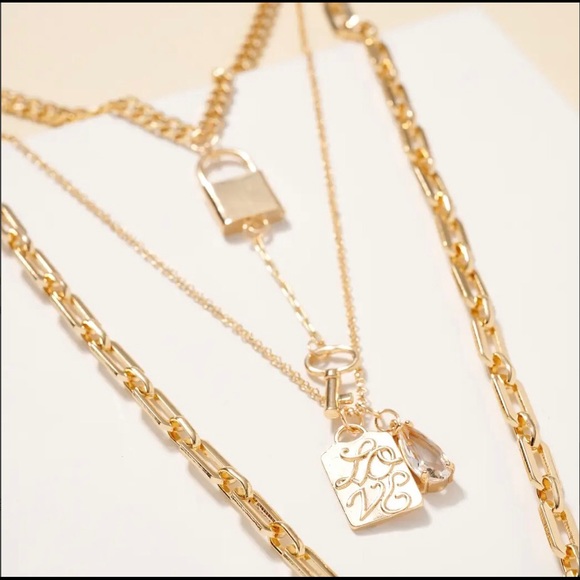 Elle Lock Charms Multi Layered Necklace - Picture 4 of 7